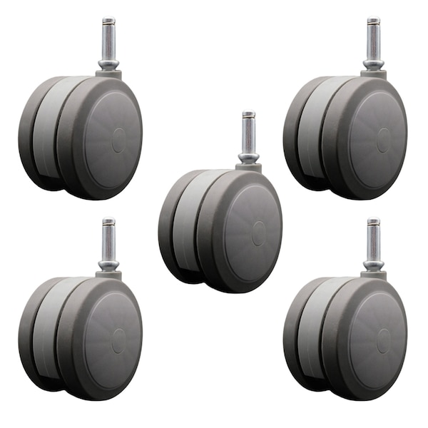 4'' Gray Heavy Duty Floor Safe Twin Wheel Caster 7/16 Grip Ring Stem, 5PK